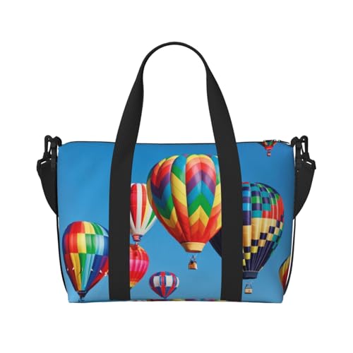 Sporttasche mit Heißluftballon-Aufdruck für Damen, Wochenendtasche, Übernachtungstasche, persönliche Gegenstände, Schultertasche für Damen und Herren, Einheitsgröße, Schwarz , Einheitsgröße von ESNAIUVCD