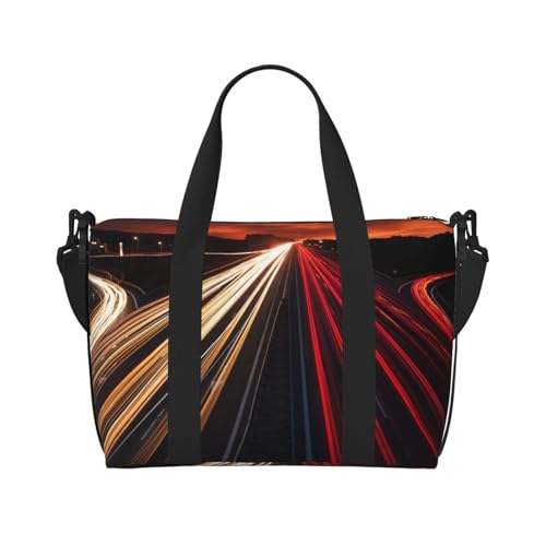 Sporttasche mit Highway-Aufdruck für Damen, Wochenendtasche, Übernachtungstasche, persönliche Gegenstände, Schultertasche für Damen und Herren, Einheitsgröße, Schwarz , Einheitsgröße von ESNAIUVCD