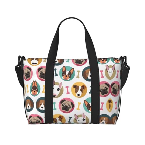 Sporttasche mit Hundemuster für Damen, Wochenendtasche, Übernachtungstasche, persönliche Gegenstände, Schultertasche für Damen und Herren, Einheitsgröße, Schwarz , Einheitsgröße von ESNAIUVCD