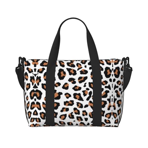 Sporttasche mit Leopardenmuster für Damen, Wochenendtasche, Übernachtungstasche, persönliche Gegenstände, Schultertasche für Damen und Herren, Einheitsgröße, Schwarz , Einheitsgröße von ESNAIUVCD