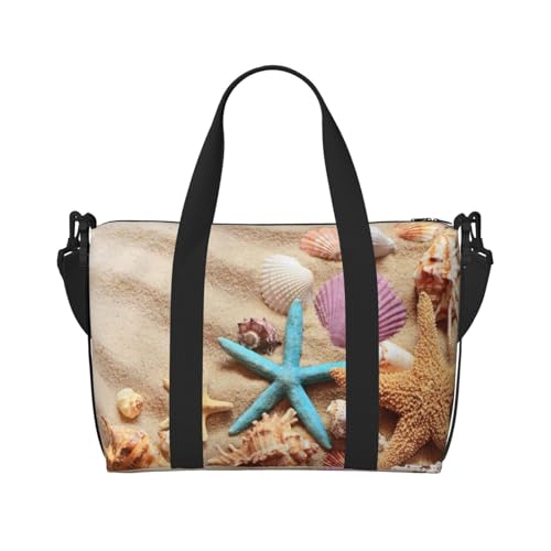 Sporttasche mit Muscheln am Strand, für Damen, Wochenendtasche, Übernachtungstasche, persönliche Gegenstände, Schultertasche für Damen und Herren, Einheitsgröße, Schwarz , Einheitsgröße von ESNAIUVCD
