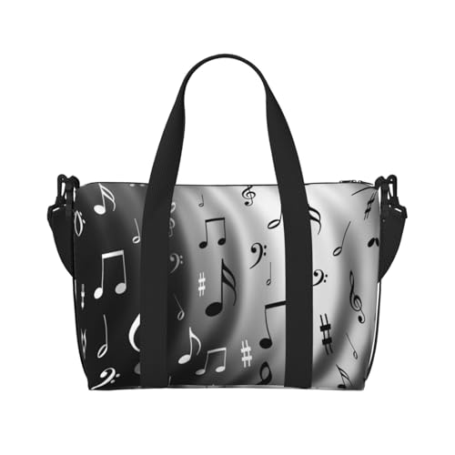 Sporttasche mit Musiknoten-Aufdruck für Damen, Wochenendtasche, Übernachtungstasche, persönliche Gegenstände, Schultertasche für Damen und Herren, Einheitsgröße, Schwarz , Einheitsgröße von ESNAIUVCD