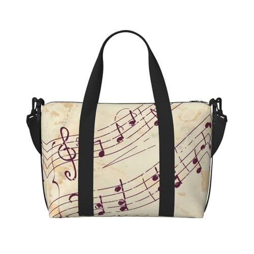 Sporttasche mit Musiknoten-Blumendruck, für Damen, Wochenendtasche, Übernachtungstasche, persönliche Gegenstände, Schultertasche für Damen und Herren, Einheitsgröße, Schwarz , Einheitsgröße von ESNAIUVCD
