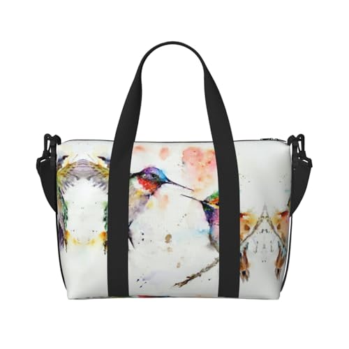 Sporttasche mit Ölgemälde-Vogeldruck, für Damen, Wochenendtasche, Übernachtungstasche, persönliche Gegenstände, Schultertasche für Damen und Herren, Einheitsgröße, Schwarz , Einheitsgröße von ESNAIUVCD