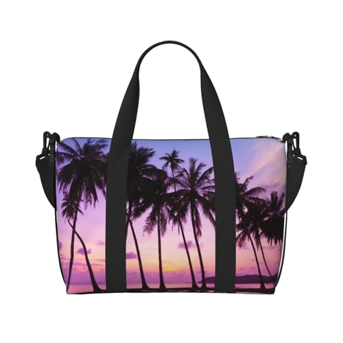 Sporttasche mit Palmendruck für Damen, Wochenendtasche, Übernachtungstasche, persönliche Gegenstände, Schultertasche für Damen und Herren, Einheitsgröße, Schwarz , Einheitsgröße von ESNAIUVCD