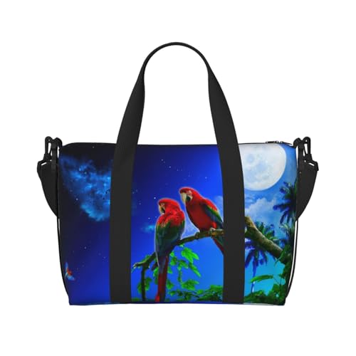 Sporttasche mit Papageien-Aufdruck für Damen, Wochenendtasche, Übernachtungstasche, persönliche Gegenstände, Schultertasche für Damen und Herren, Einheitsgröße, Schwarz , Einheitsgröße von ESNAIUVCD