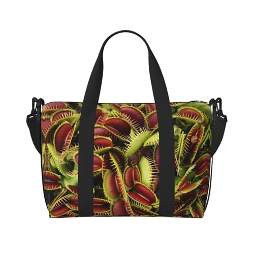Sporttasche mit Pflanzendruck, für Damen, Wochenendtasche, Übernachtungstasche, persönliche Gegenstände, Schultertasche für Damen und Herren, Einheitsgröße, Schwarz , Einheitsgröße von ESNAIUVCD