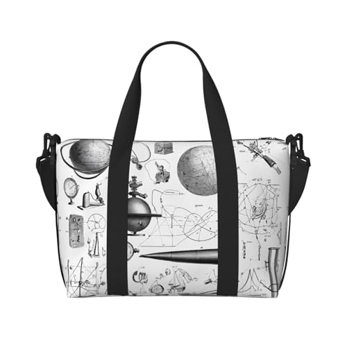 Sporttasche mit Physik-Aufdruck für Damen, Wochenendtasche, Übernachtungstasche, persönliche Gegenstände, Schultertasche für Damen und Herren, Einheitsgröße, Schwarz , Einheitsgröße von ESNAIUVCD