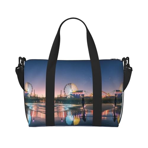 Sporttasche mit Pier Light-Aufdruck für Damen, Wochenendtasche, Übernachtungstasche, persönliche Gegenstände, Schultertasche für Damen und Herren, Einheitsgröße, Schwarz , Einheitsgröße von ESNAIUVCD