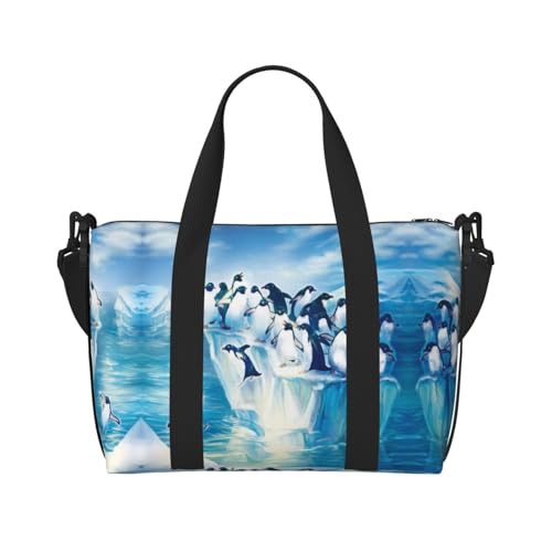 Sporttasche mit Pinguin-Aufdruck, für Damen, Wochenendtasche, Übernachtungstasche, persönliche Gegenstände, Schultertasche für Damen und Herren, Einheitsgröße, Schwarz , Einheitsgröße von ESNAIUVCD