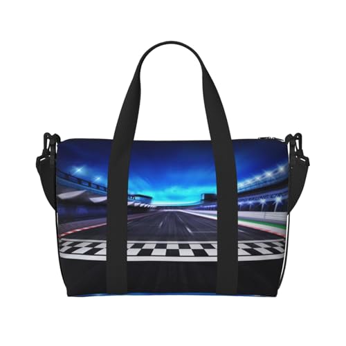 Sporttasche mit Rennbahn-Aufdruck, für Damen, Wochenendtasche, Übernachtungstasche, persönliche Gegenstände, Schultertasche für Damen und Herren, Einheitsgröße, Schwarz , Einheitsgröße von ESNAIUVCD