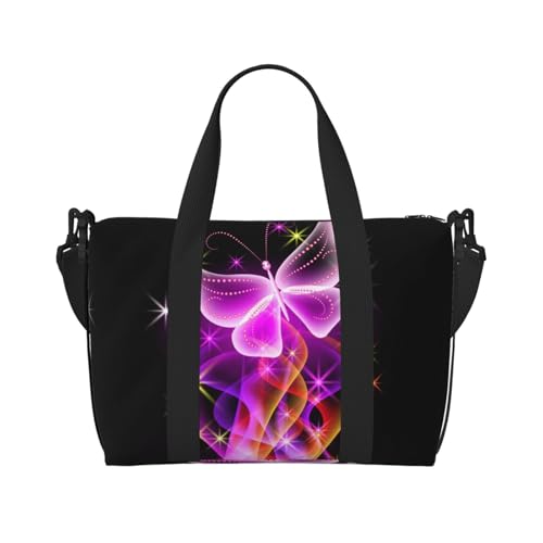 Sporttasche mit Schmetterlings-Aufdruck, für Damen, Wochenendtasche, Übernachtungstasche, persönliche Gegenstände, Schultertasche für Damen und Herren, Einheitsgröße, Schwarz , Einheitsgröße von ESNAIUVCD