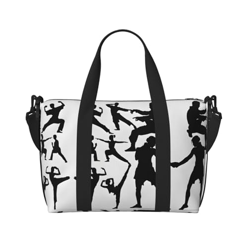 Sporttasche mit Silhouetten von Kampfsport-Aufdruck, für Damen, Wochenendtasche, Übernachtungstasche, persönliche Gegenstände, Schultertasche für Damen und Herren, Einheitsgröße, Schwarz , von ESNAIUVCD