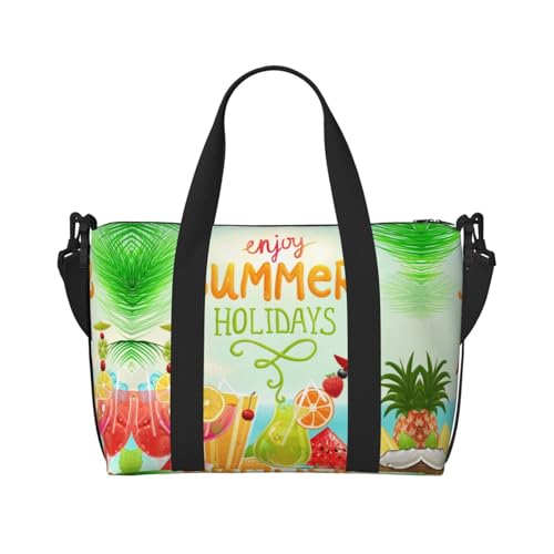 Sporttasche mit Sommerurlaub-Druck, für Damen, Wochenendtasche, Übernachtungstasche, persönliche Gegenstände, Schultertasche für Damen und Herren, Einheitsgröße, Schwarz , Einheitsgröße von ESNAIUVCD