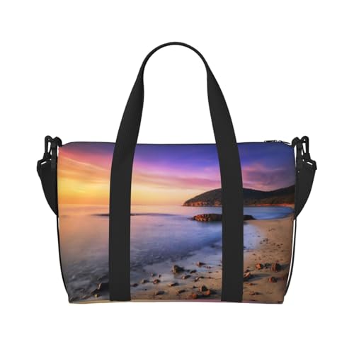 Sporttasche mit Sonnenaufgang am Strand, für Damen, Wochenendtasche, Übernachtungstasche, persönliche Gegenstände, Schultertasche für Damen und Herren, Einheitsgröße, Schwarz , Einheitsgröße von ESNAIUVCD