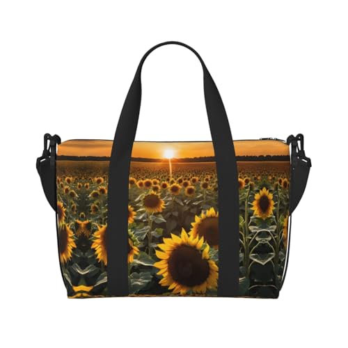 Sporttasche mit Sonnenblumen-Aufdruck, für Damen, Wochenendtasche, Übernachtungstasche, persönliche Gegenstände, Schultertasche für Damen und Herren, Einheitsgröße, Schwarz , Einheitsgröße von ESNAIUVCD