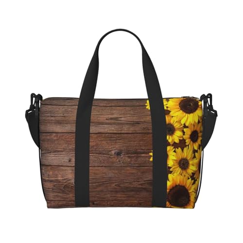 Sporttasche mit Sonnenblumen-Aufdruck für Damen, Wochenendtasche, Übernachtungstasche, persönliche Gegenstände, Schultertasche für Damen und Herren, Einheitsgröße, Schwarz , Einheitsgröße von ESNAIUVCD