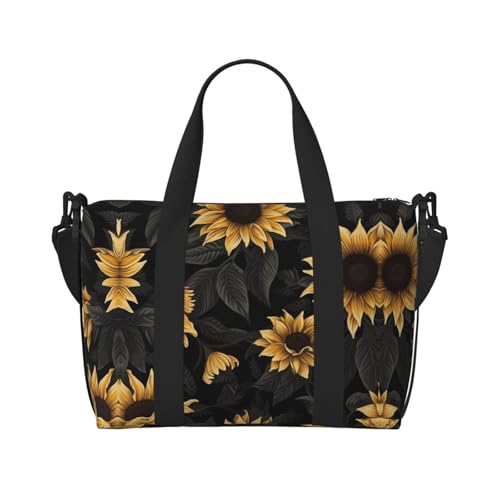 Sporttasche mit Sonnenblumen-Aufdruck für Damen, Wochenendtasche, Übernachtungstasche, persönliche Gegenstände, Schultertasche für Damen und Herren, Einheitsgröße, Schwarz , Einheitsgröße von ESNAIUVCD