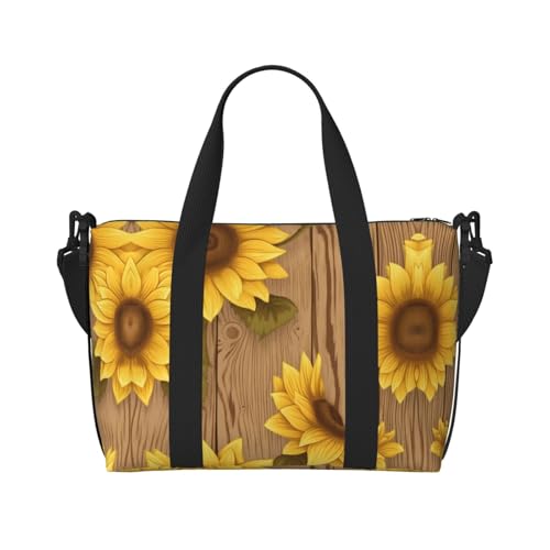 Sporttasche mit Sonnenblumen-Aufdruck für Damen, Wochenendtasche, Übernachtungstasche, persönliche Gegenstände, Schultertasche für Damen und Herren, Einheitsgröße, Schwarz , Einheitsgröße von ESNAIUVCD