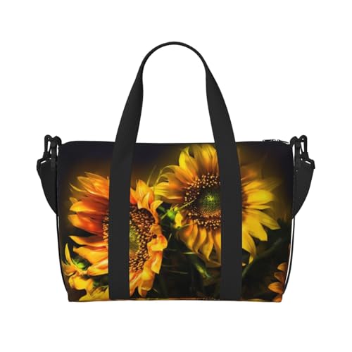 Sporttasche mit Sonnenblumen-Motiv, für Damen, Wochenendtasche, Übernachtungstasche, persönliche Gegenstände, Schultertasche für Damen und Herren, Einheitsgröße, Schwarz , Einheitsgröße von ESNAIUVCD