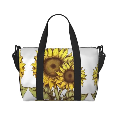 Sporttasche mit Sonnenblumen-Muster, für Damen, Wochenendtasche, Übernachtungstasche, persönliche Gegenstände, Schultertasche für Damen und Herren, Einheitsgröße, Schwarz , Einheitsgröße von ESNAIUVCD