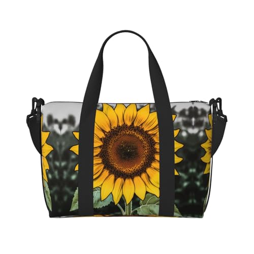 Sporttasche mit Sonnenblumen-Muster, für Damen, Wochenendtasche, Übernachtungstasche, persönliche Gegenstände, Schultertasche für Damen und Herren, Einheitsgröße, Schwarz , Einheitsgröße von ESNAIUVCD