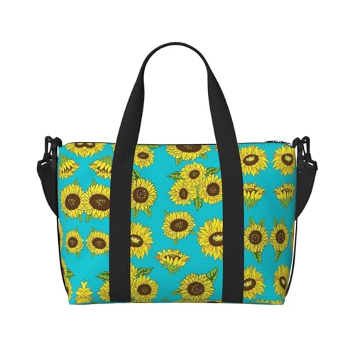 Sporttasche mit Sonnenblumen-Muster, für Damen, Wochenendtasche, Übernachtungstasche, persönliche Gegenstände, Schultertasche für Damen und Herren, Einheitsgröße, Schwarz , Einheitsgröße von ESNAIUVCD