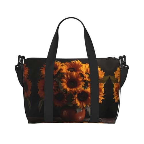 Sporttasche mit Sonnenblumenmuster für Damen, Wochenendtasche, Übernachtungstasche, persönliche Gegenstände, Schultertasche für Damen und Herren, Einheitsgröße, Schwarz , Einheitsgröße von ESNAIUVCD