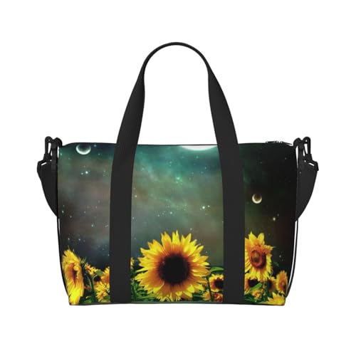 Sporttasche mit Sonnenblumenmuster für Damen, Wochenendtasche, Übernachtungstasche, persönliche Gegenstände, Schultertasche für Damen und Herren, Einheitsgröße, Schwarz , Einheitsgröße von ESNAIUVCD