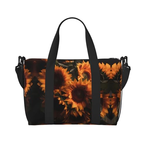 Sporttasche mit Sonnenblumenmuster für Damen, Wochenendtasche, Übernachtungstasche, persönliche Gegenstände, Schultertasche für Damen und Herren, Einheitsgröße, Schwarz , Einheitsgröße von ESNAIUVCD