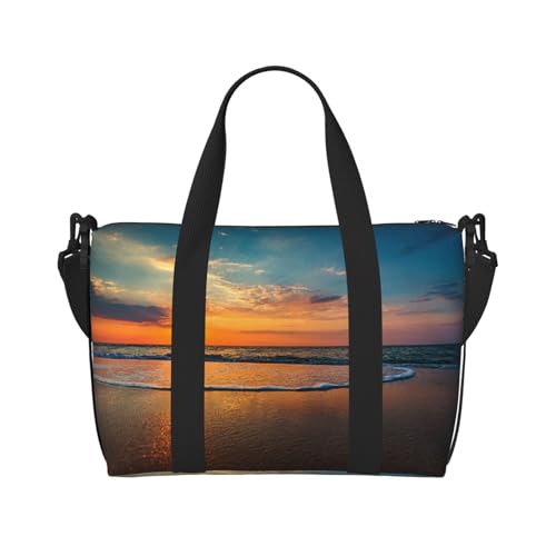 Sporttasche mit Sonnenuntergang-Aufdruck, für Damen, Wochenendtasche, Übernachtungstasche, persönliche Gegenstände, Schultertasche für Damen und Herren, Einheitsgröße, Schwarz , Einheitsgröße von ESNAIUVCD
