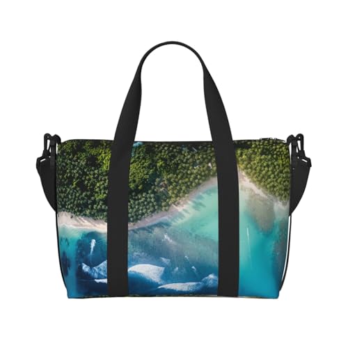 Sporttasche mit Strandaufdruck für Damen, Wochenendtasche, Übernachtungstasche, persönliche Gegenstände, Schultertasche für Damen und Herren, Einheitsgröße, Schwarz , Einheitsgröße von ESNAIUVCD