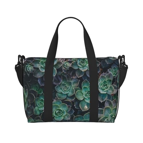 Sporttasche mit Sukkulenten-Aufdruck für Damen, Wochenendtasche, Übernachtungstasche, persönliche Gegenstände, Schultertasche für Damen und Herren, Einheitsgröße, Schwarz , Einheitsgröße von ESNAIUVCD