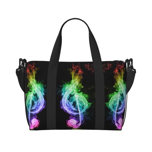Sporttasche mit buntem Musiknoten-Druck, für Damen, Wochenendtasche, Übernachtungstasche, persönliche Gegenstände, Schultertasche für Damen und Herren, Einheitsgröße, Schwarz , Einheitsgröße von ESNAIUVCD