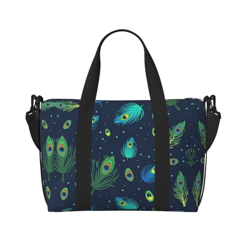 Sporttasche mit farbigen Federn, für Damen, Wochenendtasche, Übernachtungstasche, persönliche Gegenstände, Schultertasche für Damen und Herren, Einheitsgröße, Schwarz , Einheitsgröße von ESNAIUVCD