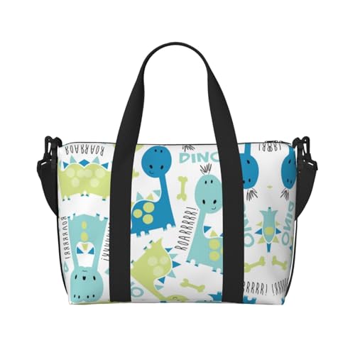 Sporttasche mit niedlichem Dinosaurier-Druck, für Damen, Wochenendtasche, Übernachtungstasche, persönliche Gegenstände, Schultertasche für Damen und Herren, Einheitsgröße, Schwarz , Einheitsgröße von ESNAIUVCD