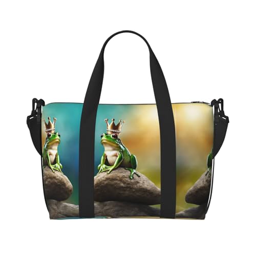 Sporttasche mit niedlichem Frosch-Aufdruck für Damen, Wochenendtasche, Übernachtungstasche, persönliche Gegenstände, Schultertasche für Damen und Herren, Einheitsgröße, Schwarz , Einheitsgröße von ESNAIUVCD