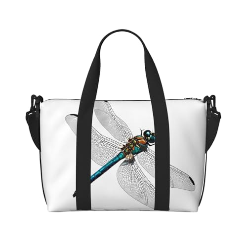 Sporttasche mit niedlichem Libellen-Druck, für Damen, Wochenendtasche, Übernachtungstasche, persönliche Gegenstände, Schultertasche für Damen und Herren, Einheitsgröße, Schwarz , Einheitsgröße von ESNAIUVCD