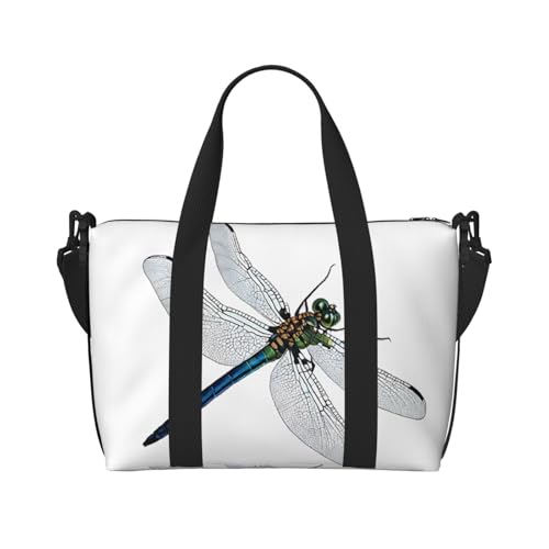 Sporttasche mit niedlichem Libellen-Druck, für Damen, Wochenendtasche, Übernachtungstasche, persönliche Gegenstände, Schultertasche für Damen und Herren, Einheitsgröße, Schwarz , Einheitsgröße von ESNAIUVCD