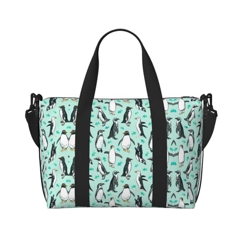 Sporttasche mit niedlichem Pinguin-Aufdruck, für Damen, Wochenendtasche, Übernachtungstasche, persönliche Gegenstände, Schultertasche für Damen und Herren, Einheitsgröße, Schwarz , Einheitsgröße von ESNAIUVCD