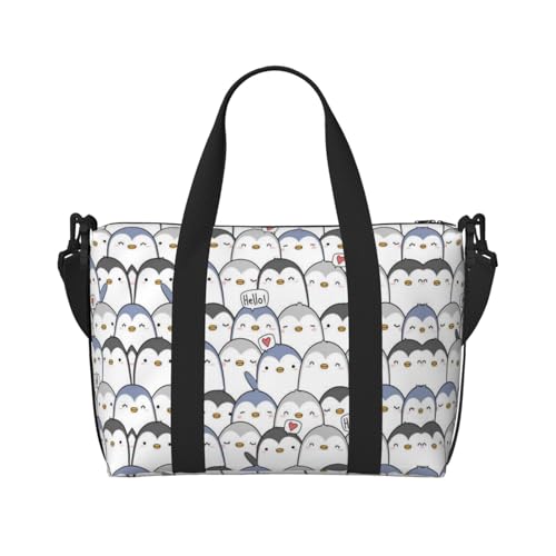 Sporttasche mit niedlichem Pinguin-Druck, für Damen, Wochenendtasche, Übernachtungstasche, persönliche Gegenstände, Schultertasche für Damen und Herren, Einheitsgröße, Schwarz , Einheitsgröße von ESNAIUVCD