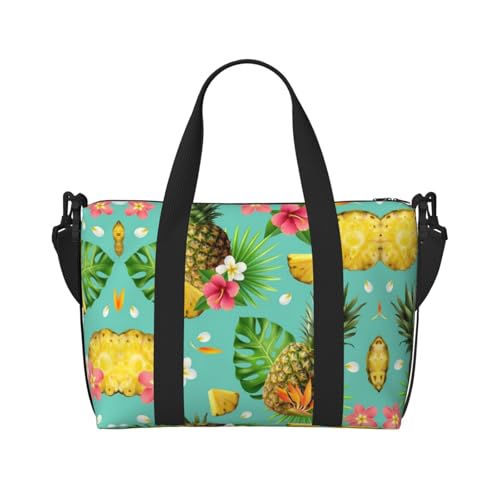 Sporttasche mit tropischem Ananas-Druck, für Damen, Wochenendtasche, Übernachtungstasche, persönliche Gegenstände, Schultertasche für Damen und Herren, Einheitsgröße, Schwarz , Einheitsgröße von ESNAIUVCD