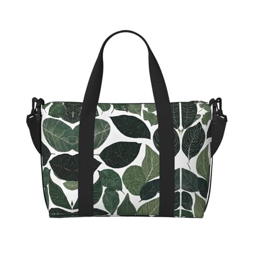 Sporttasche mit tropischem Blätter-Druck, für Damen, Wochenendtasche, Übernachtungstasche, persönliche Gegenstände, Schultertasche für Damen und Herren, Einheitsgröße, Schwarz , Einheitsgröße von ESNAIUVCD