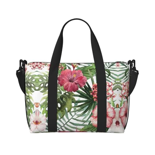 Sporttasche mit tropischem Blätter-Druck, für Damen, Wochenendtasche, Übernachtungstasche, persönliche Gegenstände, Schultertasche für Damen und Herren, Einheitsgröße, Schwarz , Einheitsgröße von ESNAIUVCD