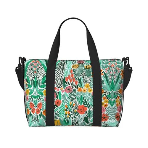 Sporttasche mit tropischem Blumendruck, für Damen, Wochenendtasche, Übernachtungstasche, persönliche Gegenstände, Schultertasche für Damen und Herren, Einheitsgröße, Schwarz , Einheitsgröße von ESNAIUVCD