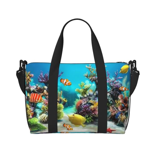 Sporttasche mit tropischem Fisch-Druck, für Damen, Wochenendtasche, Übernachtungstasche, persönliche Gegenstände, Schultertasche für Damen und Herren, Einheitsgröße, Schwarz , Einheitsgröße von ESNAIUVCD