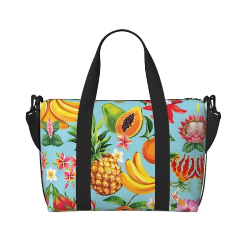 Sporttasche mit tropischen Früchten und Blumen, für Damen, Wochenendtasche, Übernachtungstasche, persönliche Gegenstände, Schultertasche für Damen und Herren, Einheitsgröße, Schwarz , Einheitsgröße von ESNAIUVCD