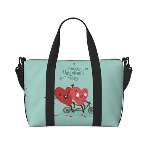 Sporttasche mit zwei Herzen zum Verlieben auf dem Fahrrad, für Damen, Wochenendtasche, Übernachtungstasche, persönliche Gegenstände, Schultertasche für Damen und Herren, Einheitsgröße, Schwarz , von ESNAIUVCD