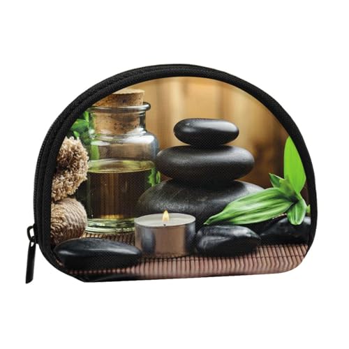 Stones and Spa Oil On The Wood Near A Pond Print Portable Mini Storage Bag Shell Shaped Wallet Small Coin Wallet Shell Storage Bag von ESNAIUVCD