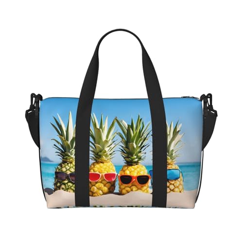 Strandtasche mit Ananas-Druck, für Damen, Wochenendtasche, Übernachtungstasche, persönliche Gegenstände, Schultertasche für Damen und Herren, Einheitsgröße, Schwarz , Einheitsgröße von ESNAIUVCD